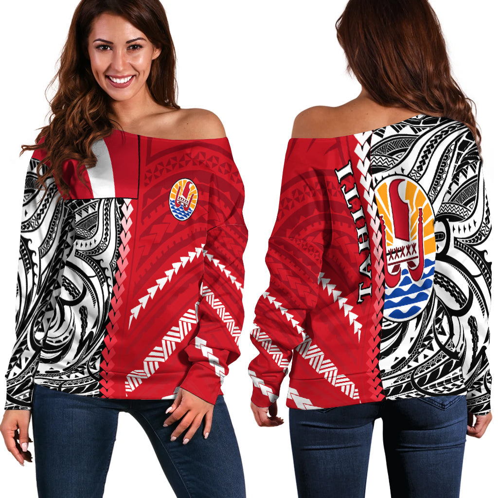 Tahiti Unique Off Shoulder Sweater Polynesia Pattern
