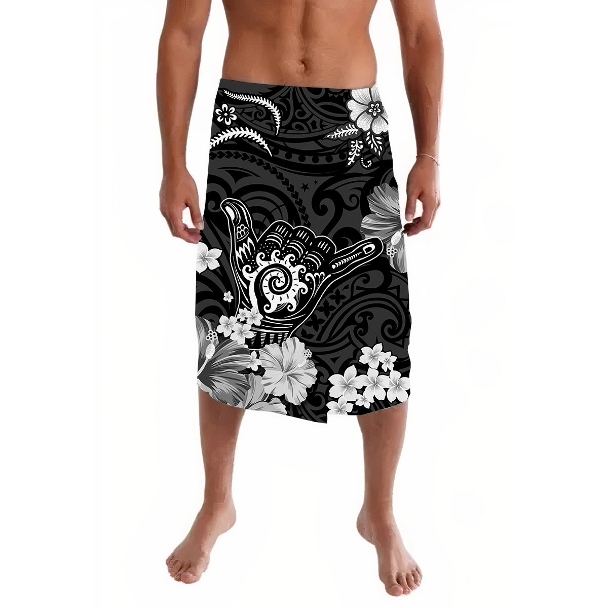 Hawaii Lavalava Polynesia Black Cool Shaka Sign