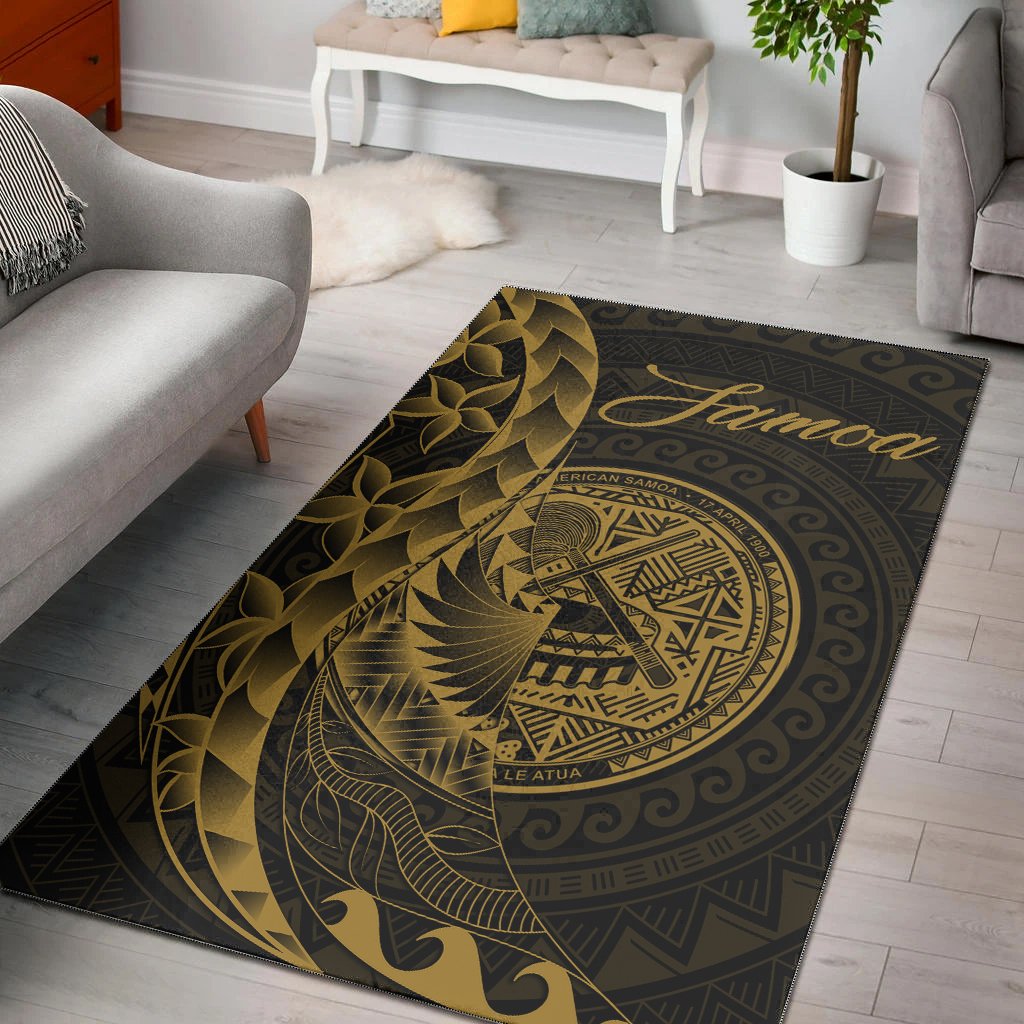 American Samoa Area Rug Polynesian Pattern Style Gold Color