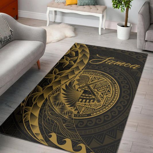 American Samoa Area Rug Polynesian Pattern Style Gold Color