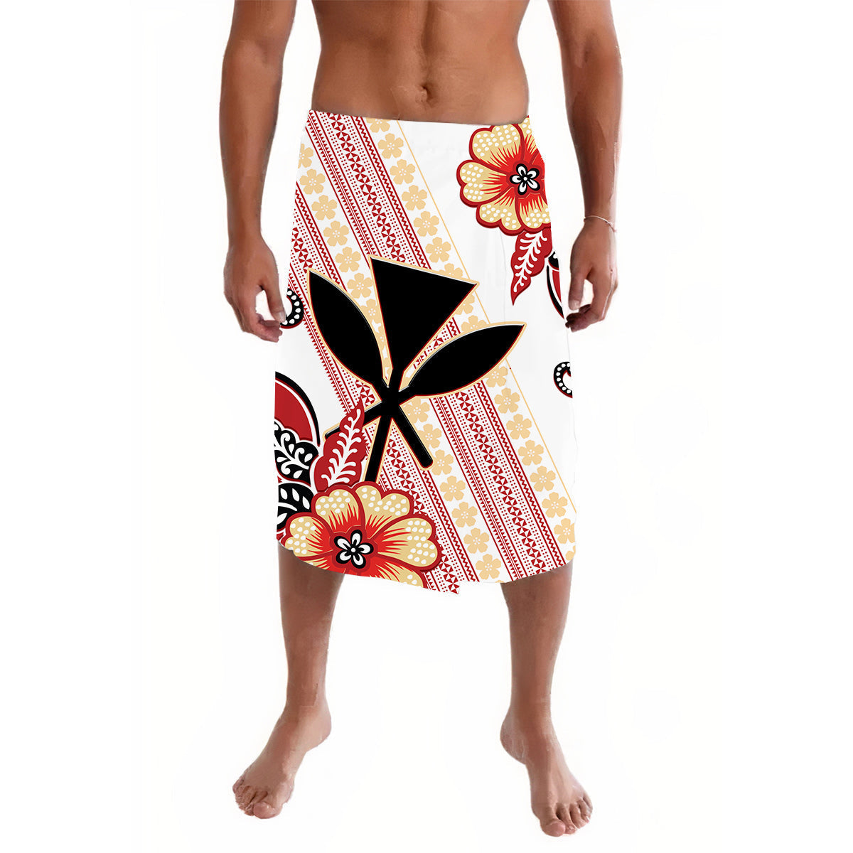 Hawaii Lavalava Kakau Tribal Red Batik Floral 02