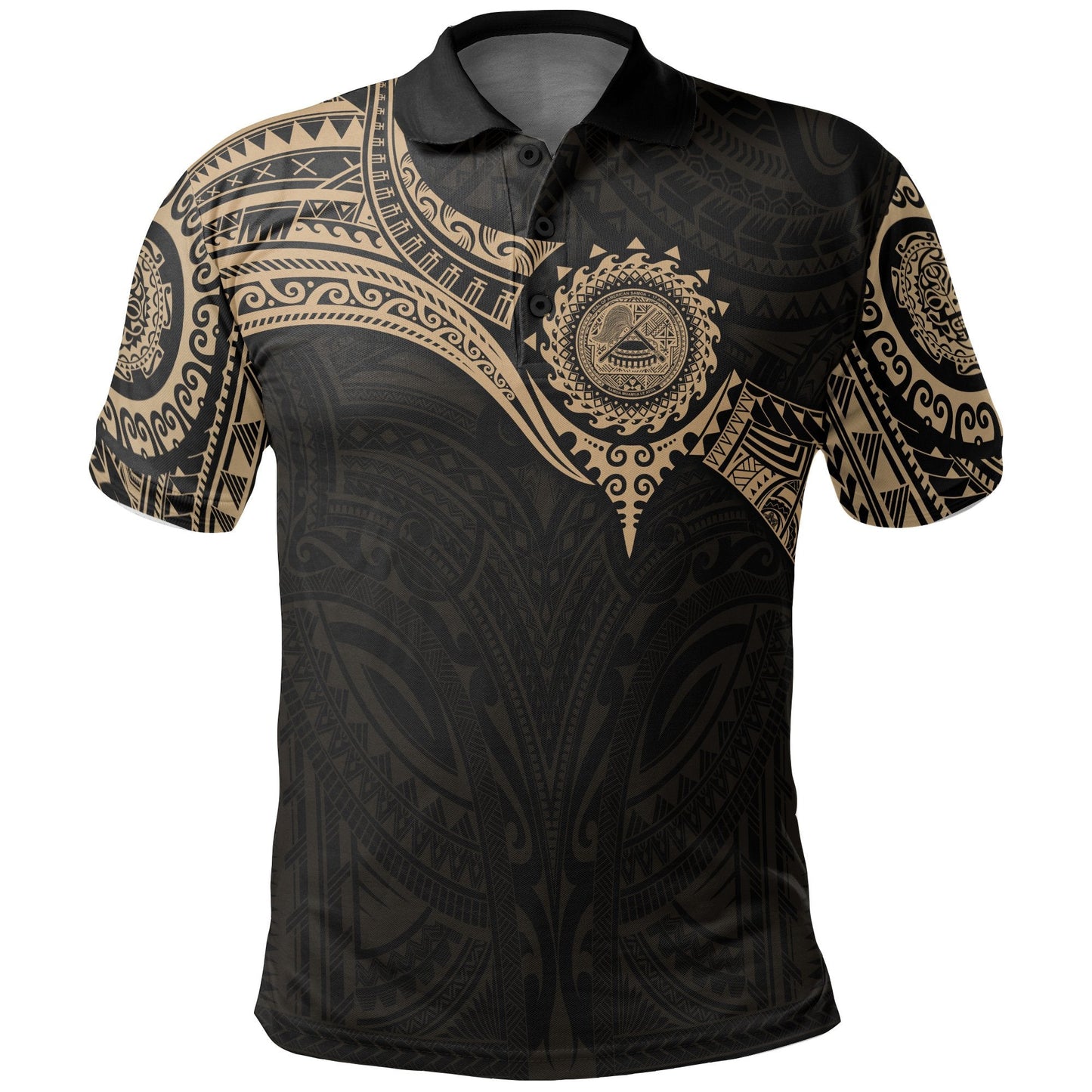 American Samoa Polynesian Polo Shirt - Gold Heart Shield