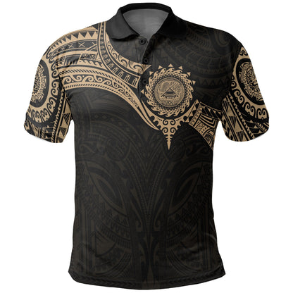 American Samoa Polynesian Polo Shirt - Gold Heart Shield
