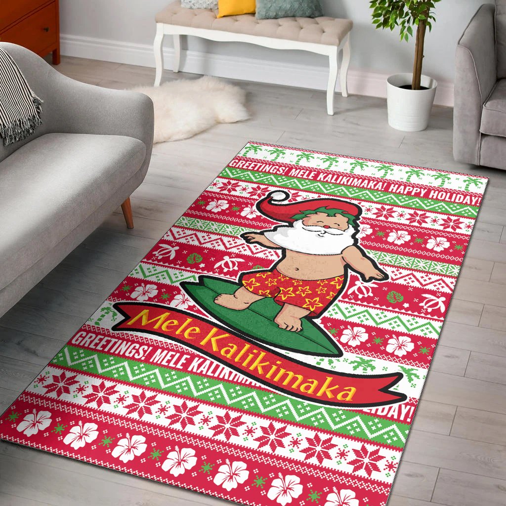 Hawaii Christmas Area Rug Santa Surfing