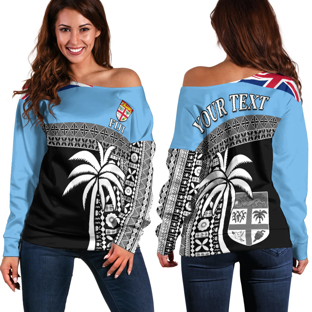 (Custom Personalised) Fiji Tapa Pattern Off Shoulder Sweater Coconut Tree