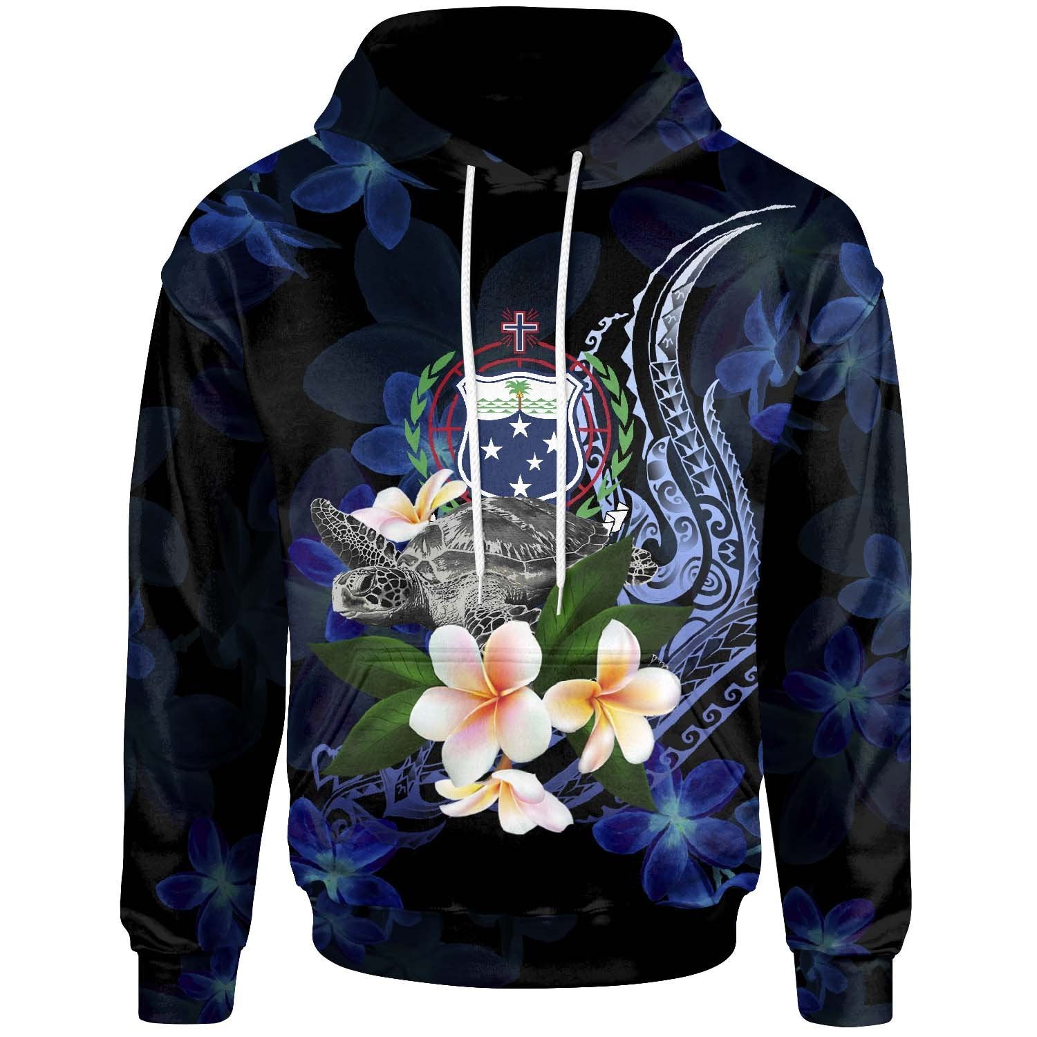 Samoa Polynesian Hoodie Turtle With Plumeria Flowers
