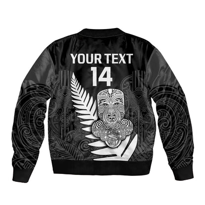 (Custom Text And Number) Aotearoa Rugby Sevens All Black Tiki Fern Bomber Jacket