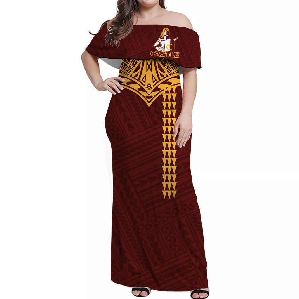 Hawaii Castle High School Polynesian Tribal Off Shoulder Dress Ver 2