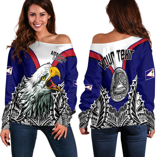 (Custom Personalised) American Samoa Off Shoulder Sweater Bald Eagle Mix Polynesian