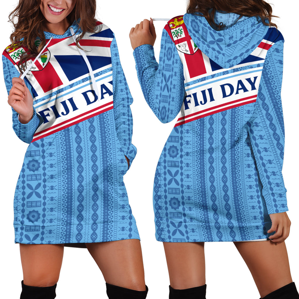 Fiji Day Hoodie Dress Tapa Pattern With Flag