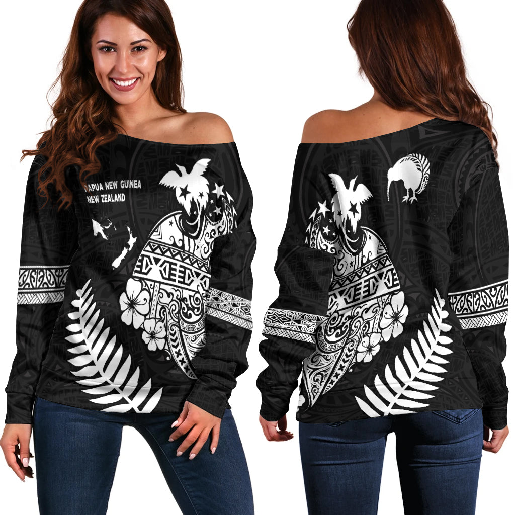Papua New Guinea and New Zealand Off Shoulder Sweater Maori Polynesian