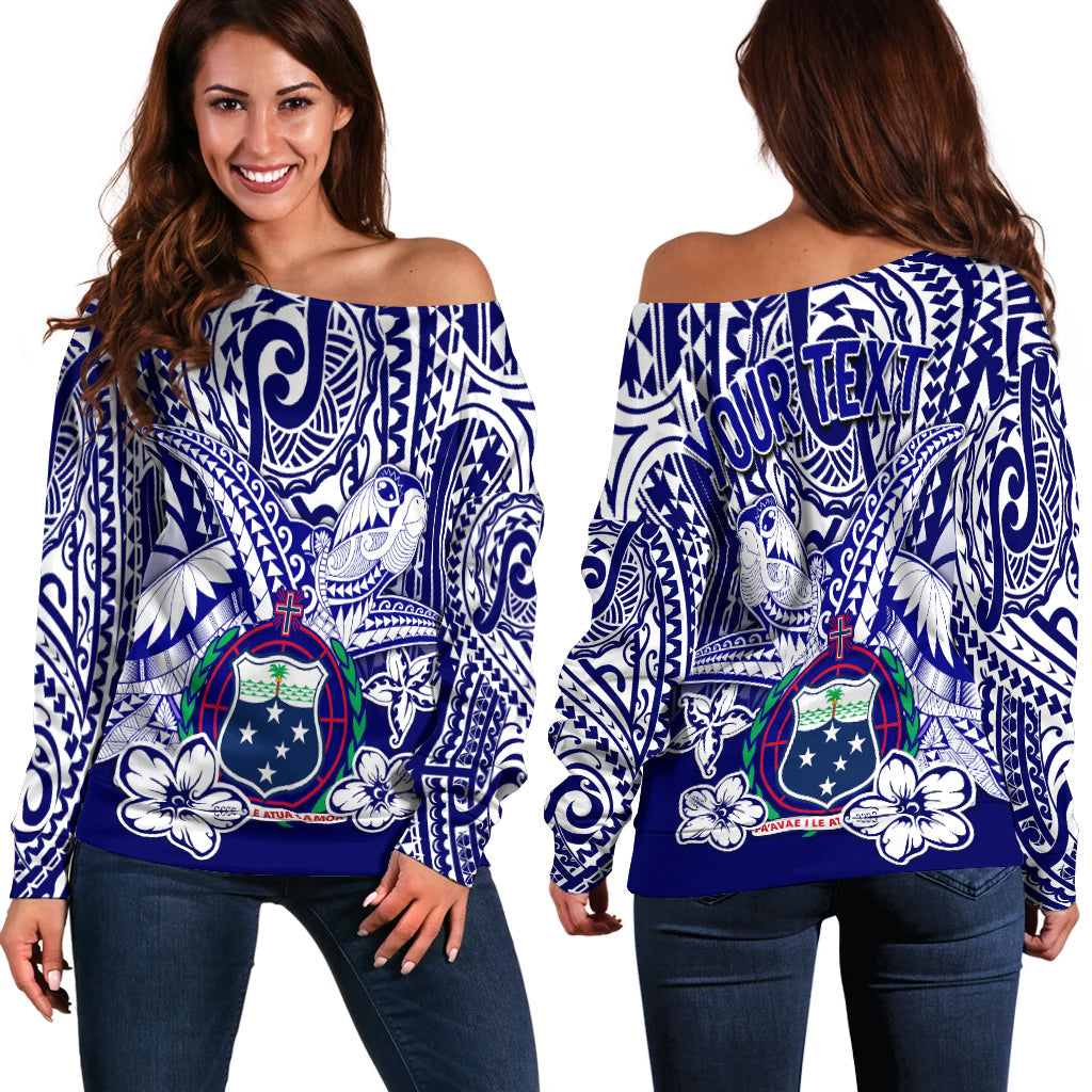 (Custom Personalised) Samoa Polynesian Off Shoulder Sweater Samoan Loved Turtles