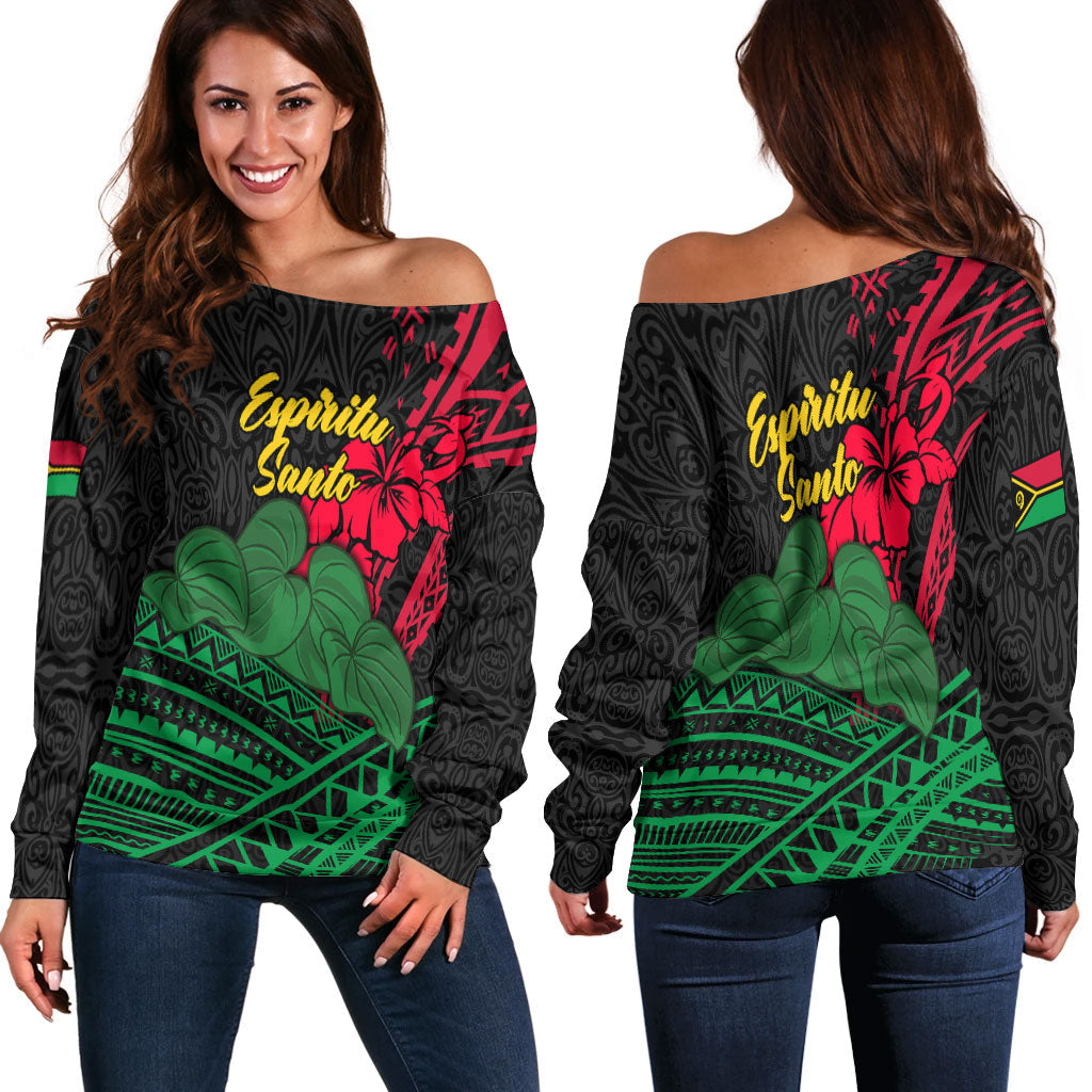 Vanuatu Espiritu Santo Women Off Shoulder Sweater Kava With Hibiscus