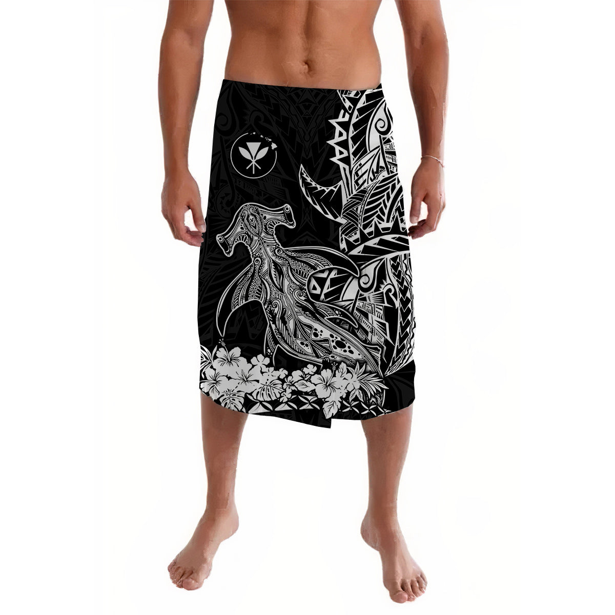 Hawaii Polynesian Lavalava Wild Hammerhead Sharks Black