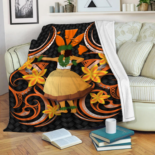 Hawaii Hula Girl Floral Blanket