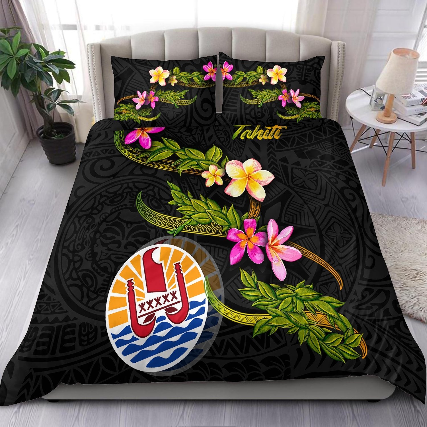 Tahiti Polynesian Bedding Set Plumeria Tribal