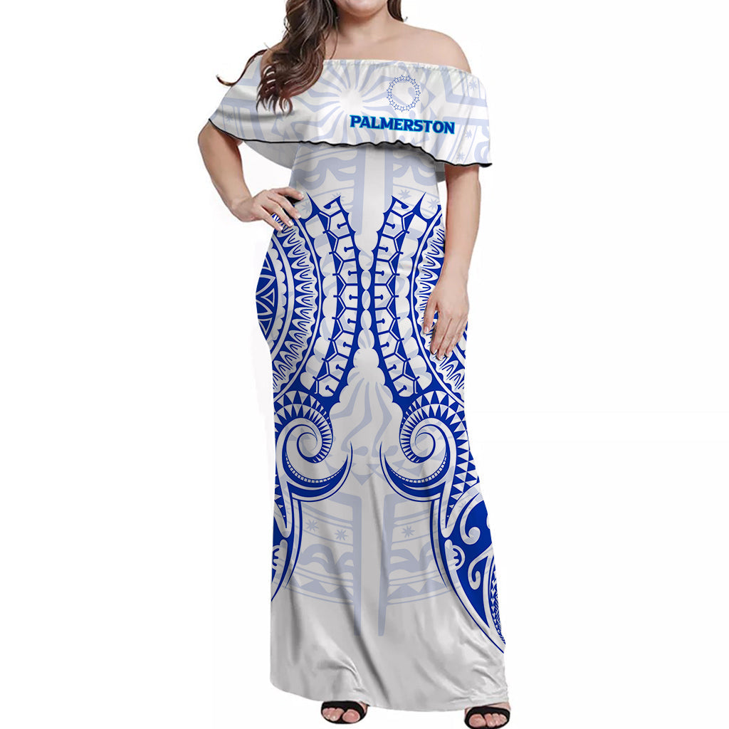 Cook Islands Palmerston Off Shoulder Long Dress Tribal Pattern