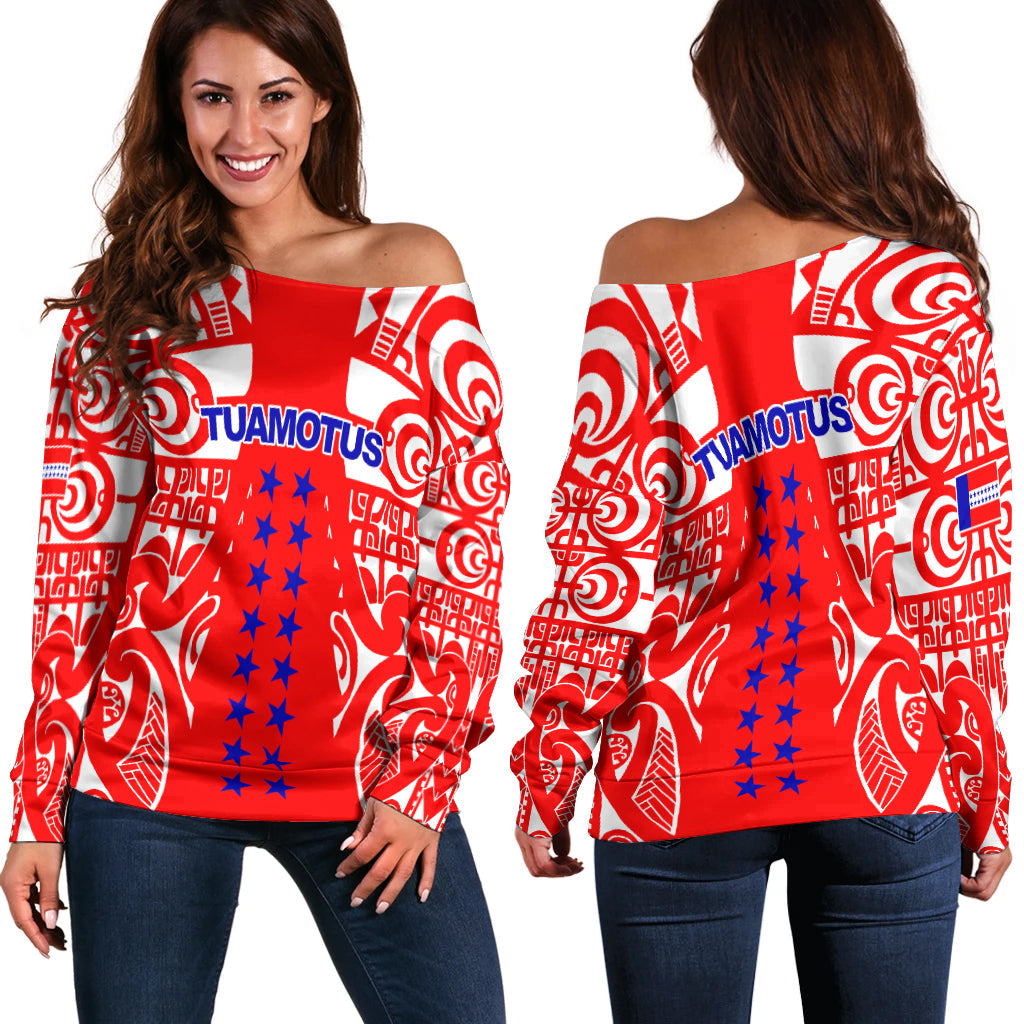 Tuamotu Archipelago Tribal Tattoo Women Off Shoulder Sweater