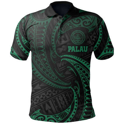 Palau Polynesian Polo Shirt - Green Tribal Wave