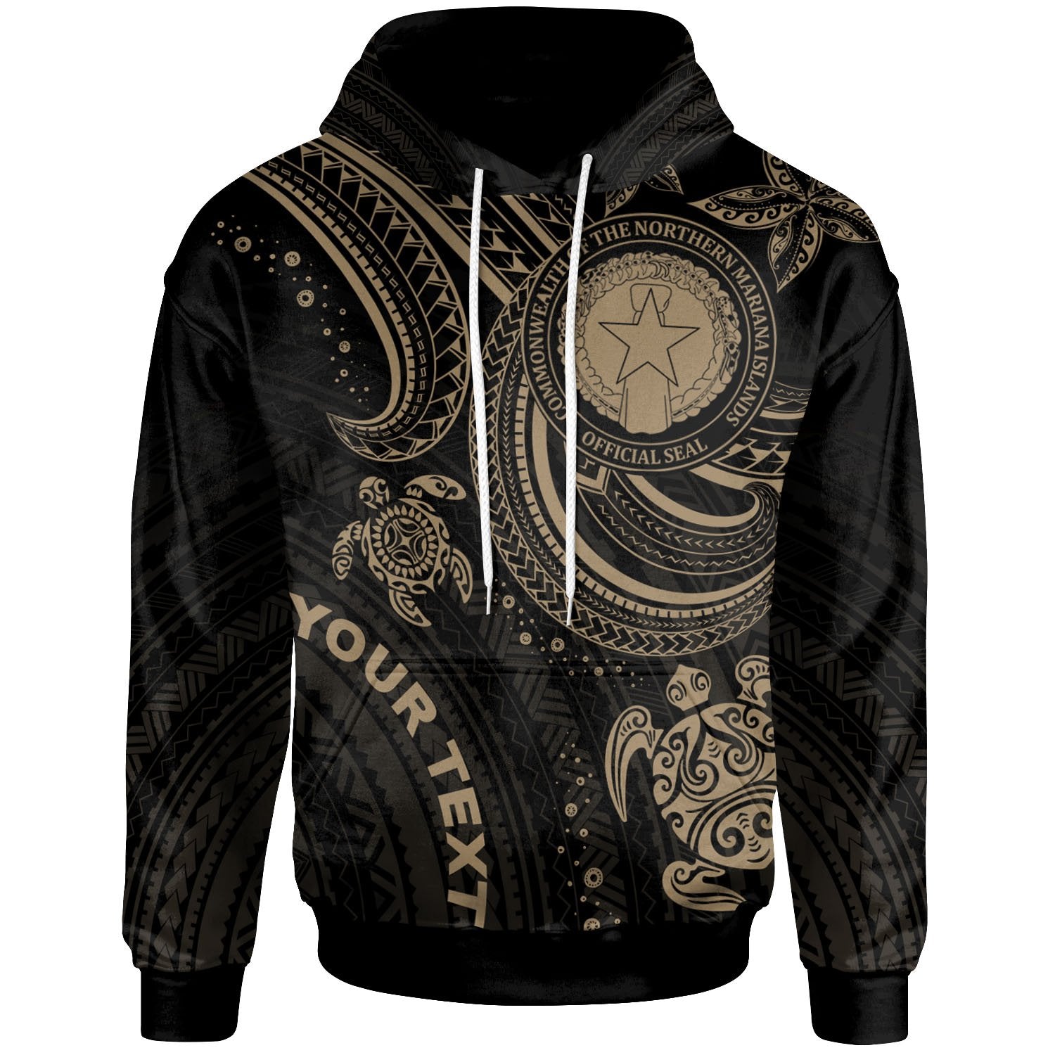 Custom Text Northern Mariana Islands Custom Personalised Hoodie Gold Turtle