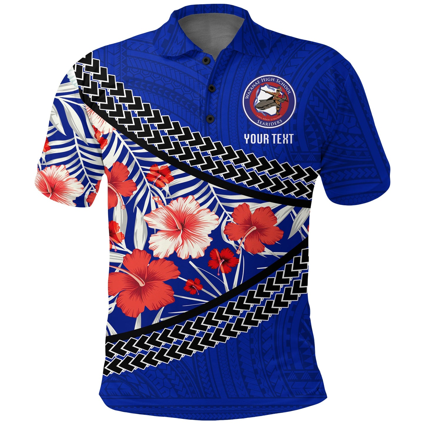 Custom Personalised Waianae High School Polo Shirt - Hawaiian Hibiscus Flowers -