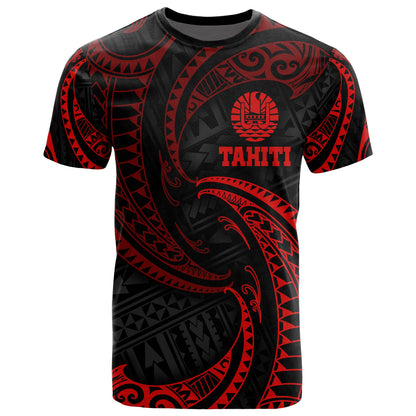 Tahiti Polynesian All Over T - Shirt - Red Tribal Wave