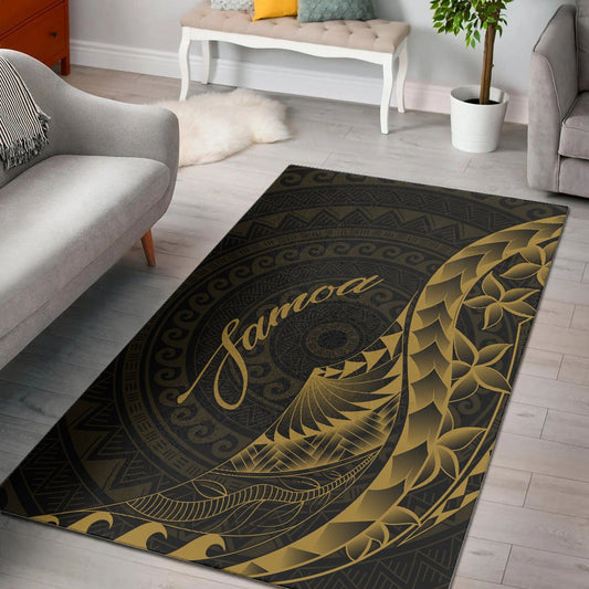Samoa Area Rug Polynesian Pattern Style Gold Color
