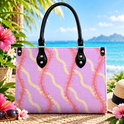 Pink Floral Puakenikeni Hawaiian Flower Lei Leather Handbag