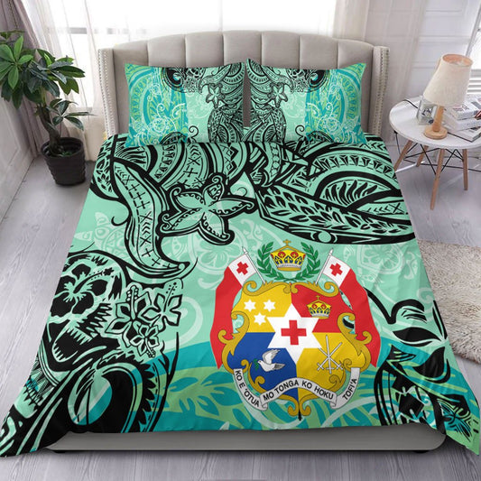 Tonga Polynesian Bedding Set Vintage Floral Pattern Green Color