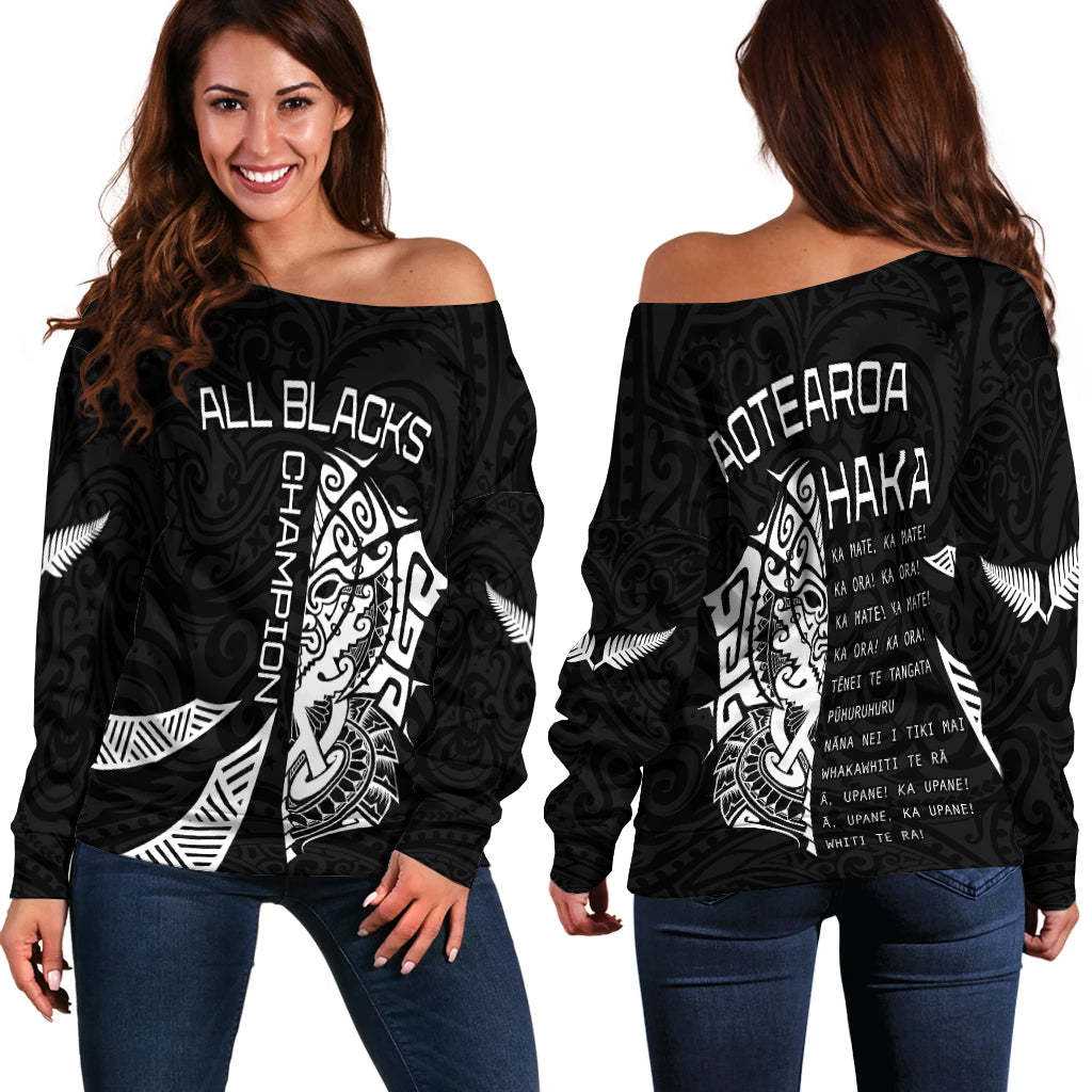 New Zealand Rugby Off Shoulder Sweater Haka All Black mix Ta Moko