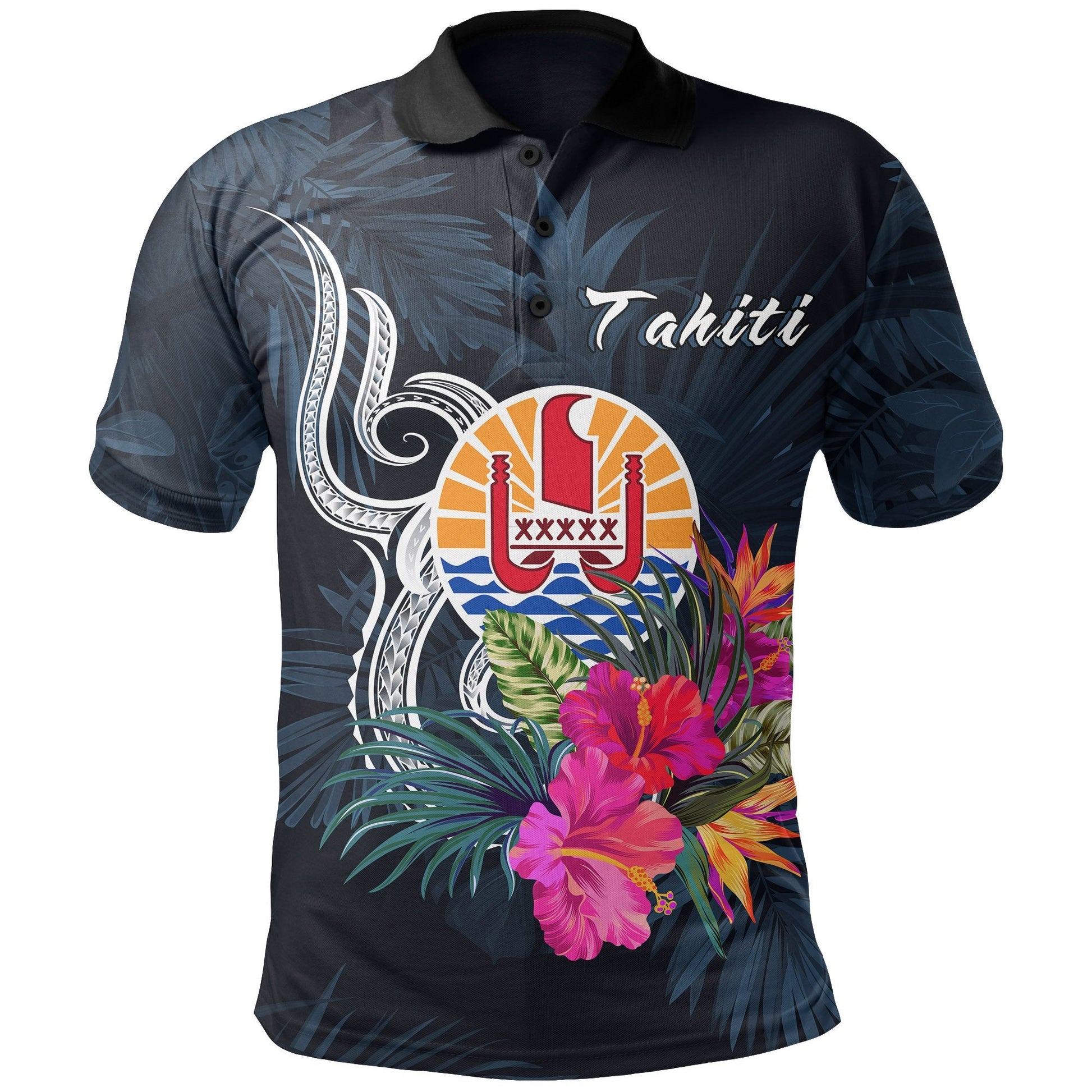 Tahiti Polynesian Polo Shirt - Tropical Flower