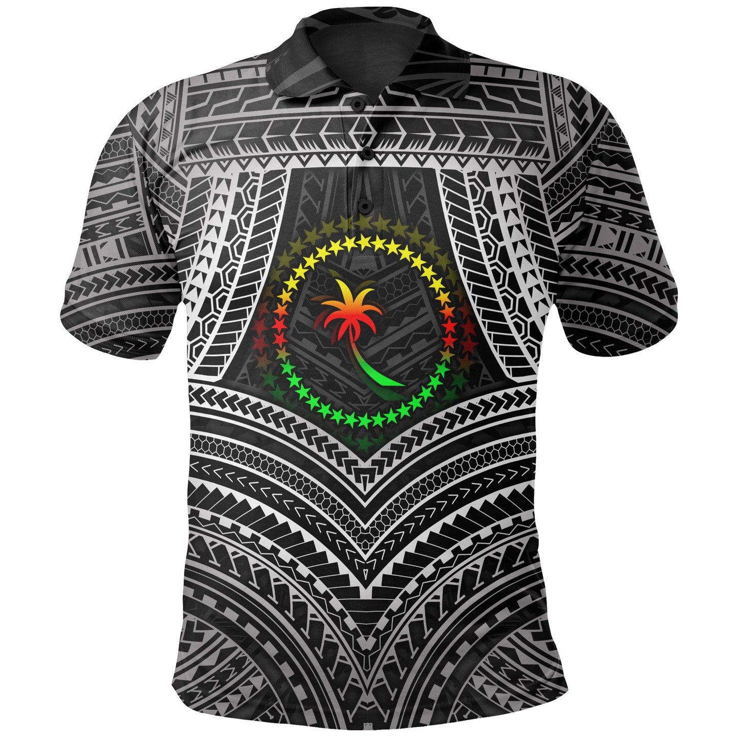 Chuuk Polynesian Polo Shirt - Chuuk Flag Reggae Color