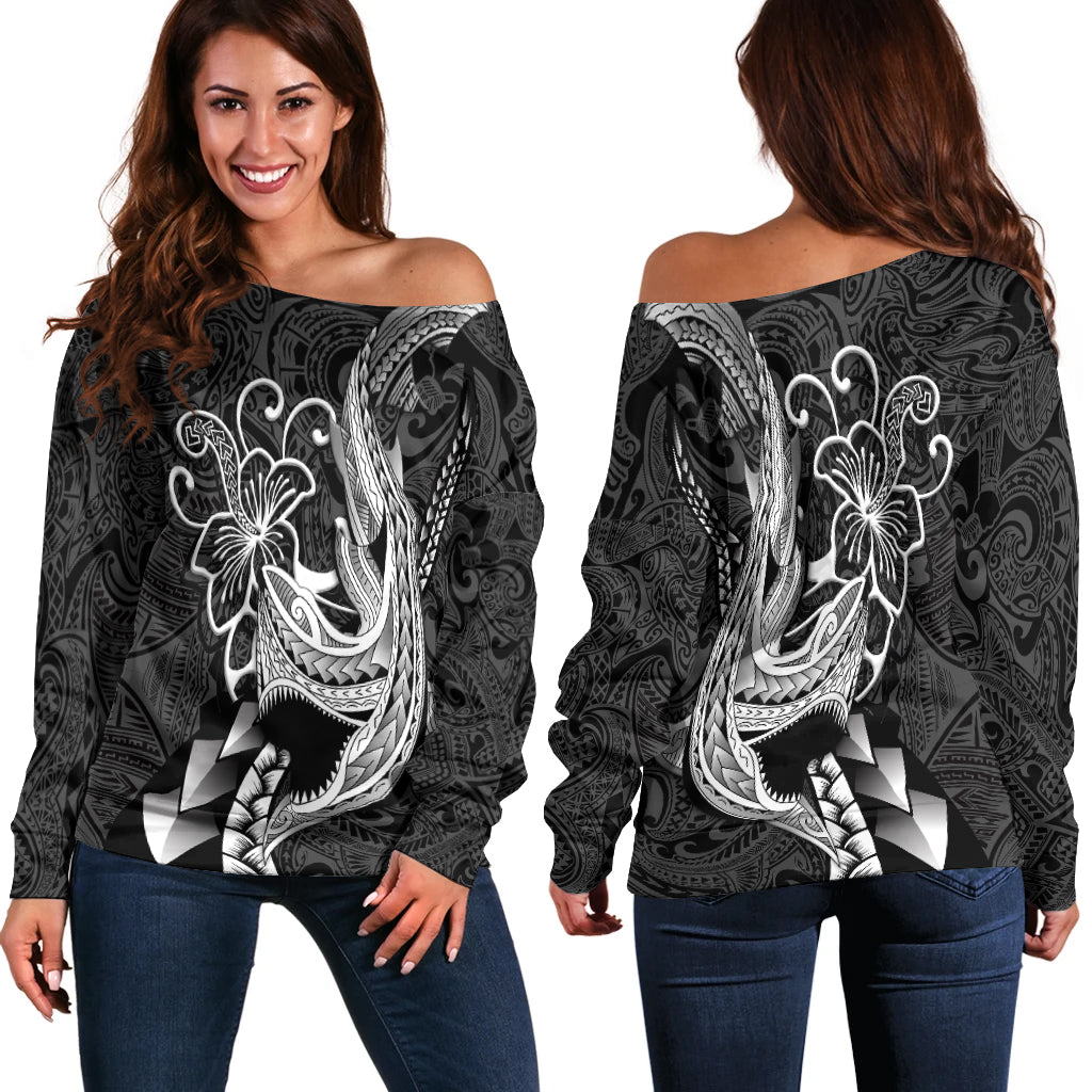 Polynesian Shark Tattoo Hawaii Tribal Women Off Shoulder Sweater