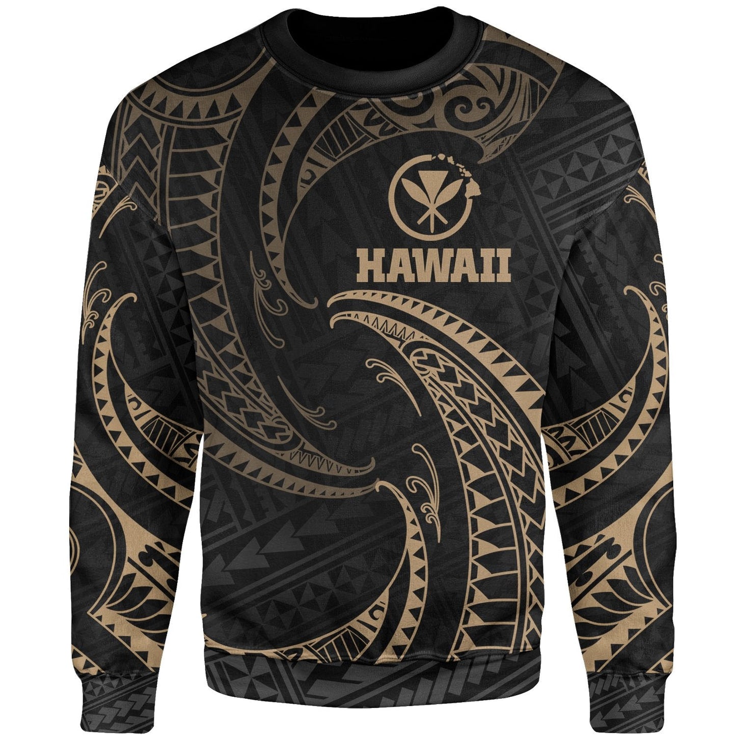 Hawaii Polynesian Sweater Gold Tribal Wave