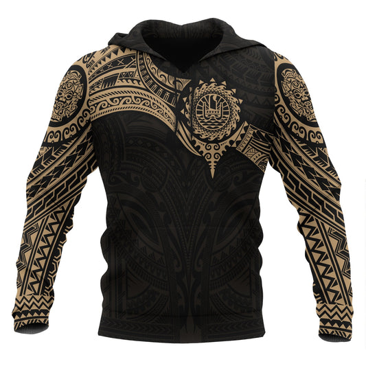 Tahiti Polynesian Hoodie Gold Heart Shield