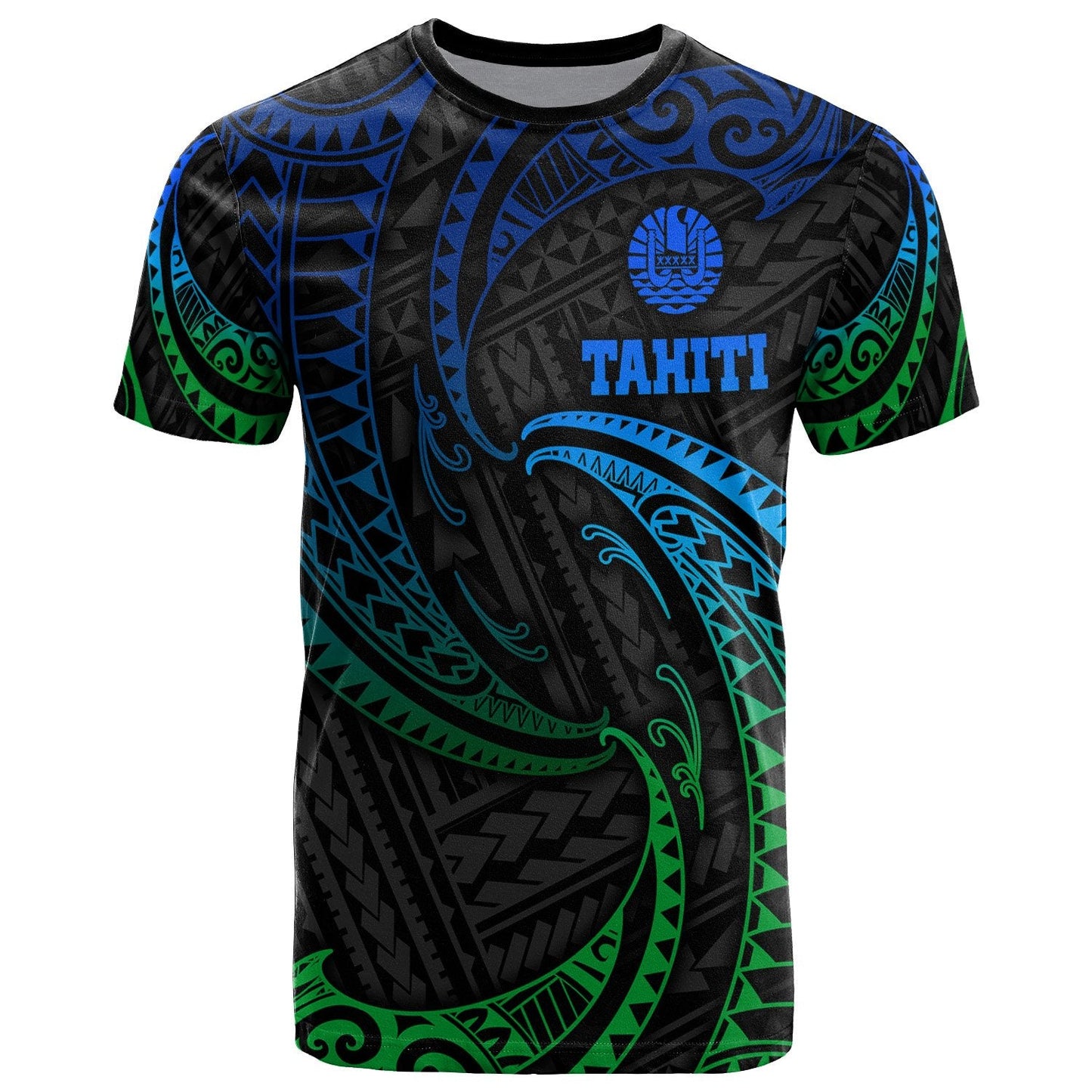 Tahiti Polynesian T - Shirt - Blue Tribal Wave Ver.02