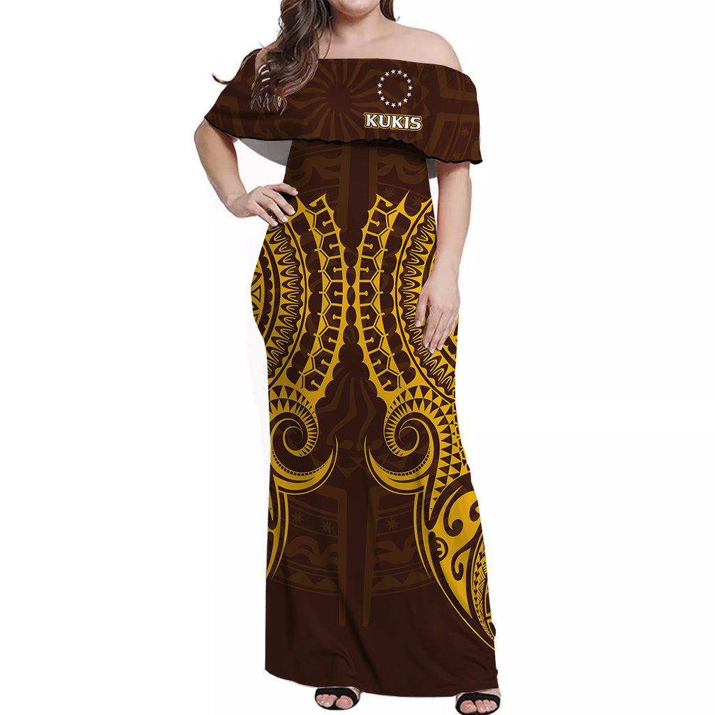 Cook Islands Kukis Off Shoulder Long Dress Tribal Pattern