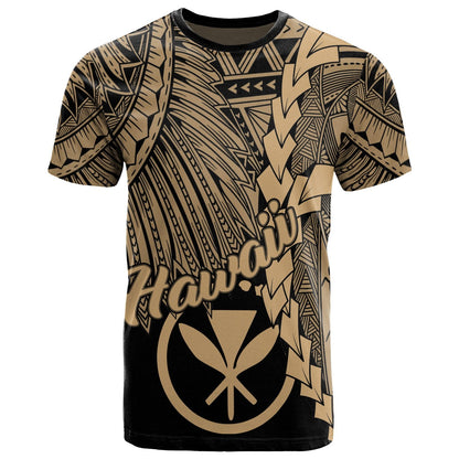 Hawaii Polynesian T Shirt Tribal Wave Tattoo Gold