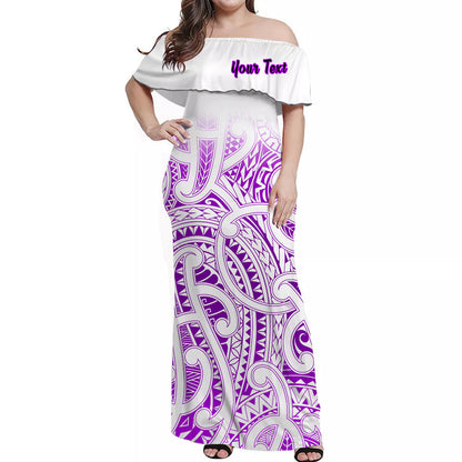 Custom Personalised New Zealand Off Shoulder Long Dress NZ Maori Purple