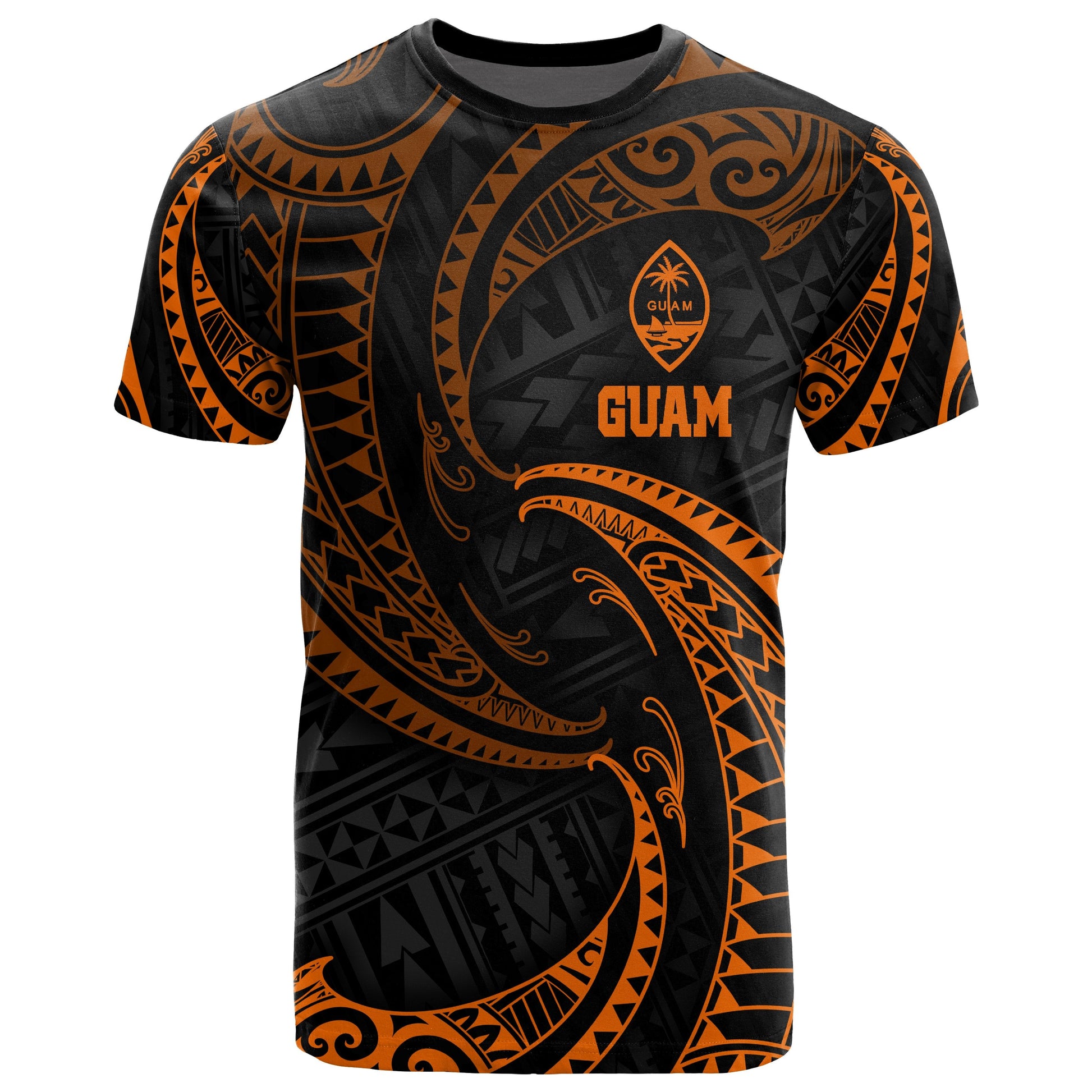 Guam Polynesian All Over T Shirt Orange Tribal Wave
