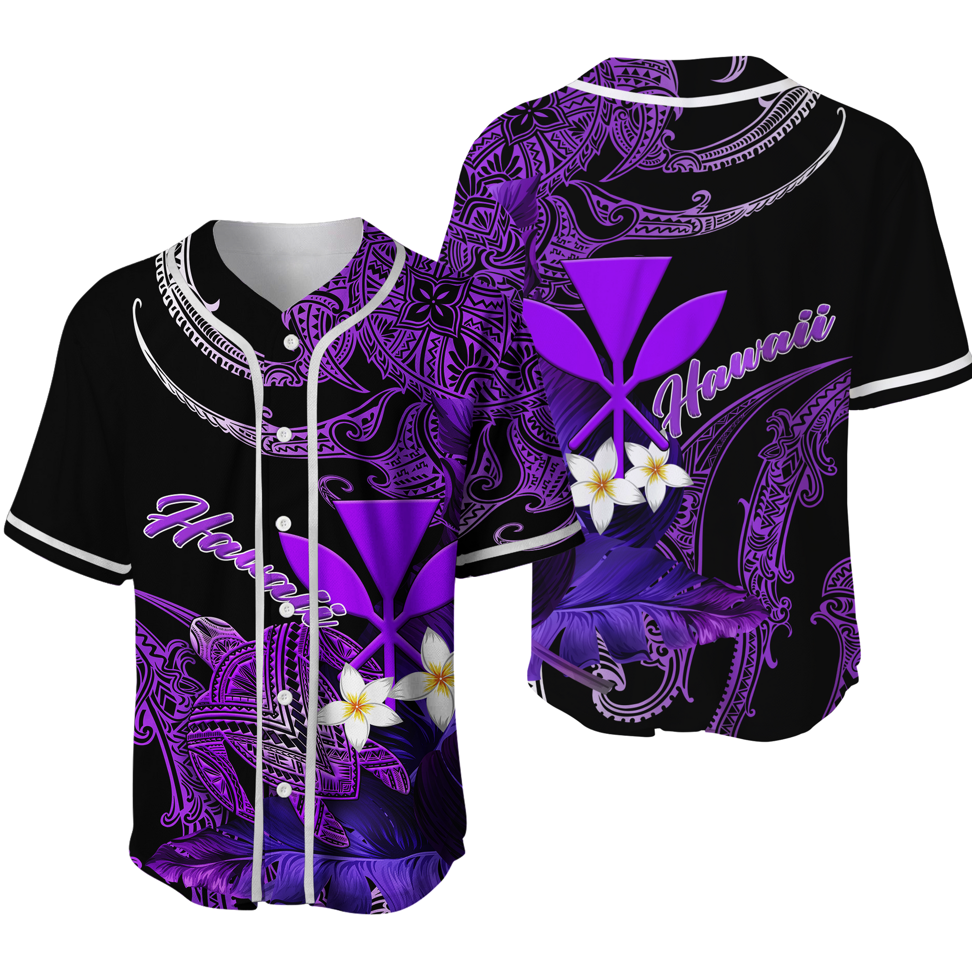 Hawaii Turtle With Plumeria Leaf Purple Baseball Jersey