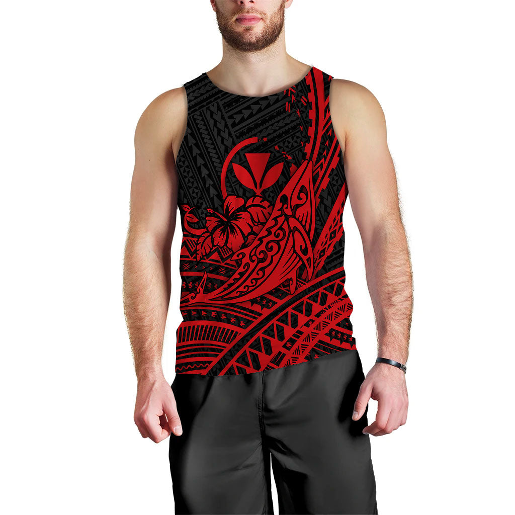 Hawaii Humpback Whale With Hibiscus Tribal Red Men Tank Top