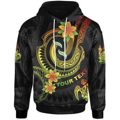 Custom Text New Caledonia Hoodie Personalised Reggae Plumeria Flowers with Spiral Patterns Zip Up Hoodie