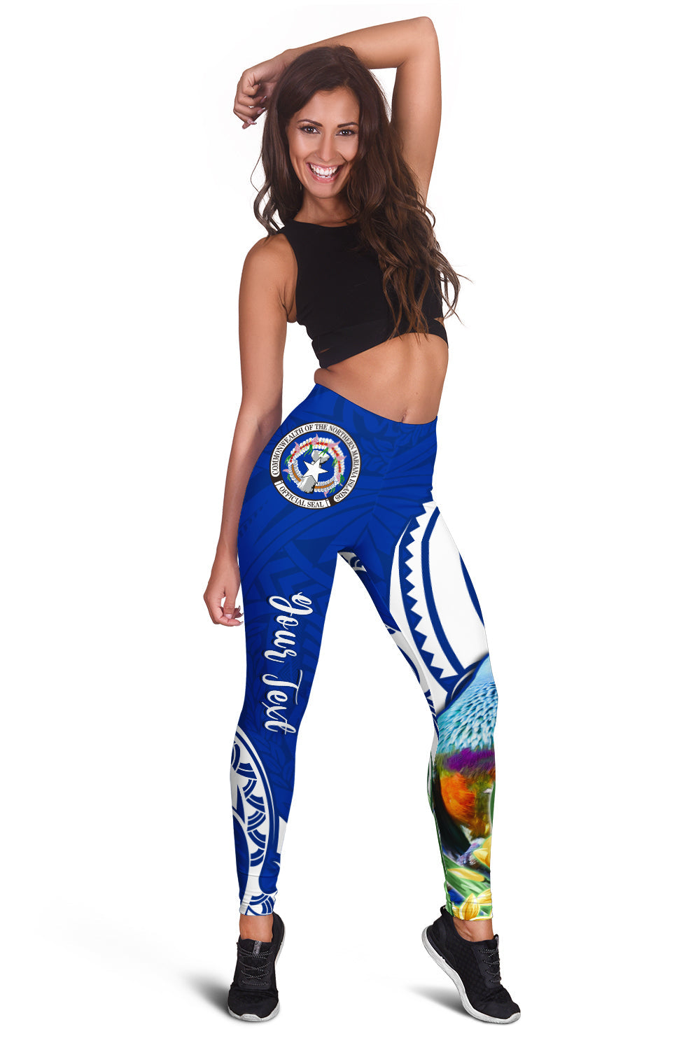 Custom Personalised Northern Mariana Islands Women Leggings Mariana Fruit Dove Mix Frangipani Flowers Blue