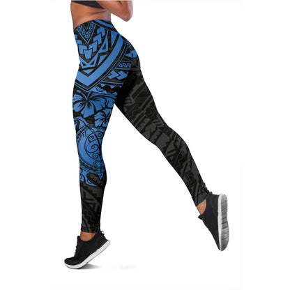 Kosrae Polynesian Leggings Women - Blue Turtle