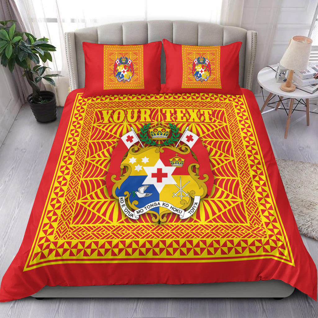 (Custom Personalised) Tonga Pattern Bedding Set Coat of Arms Red and Yellow
