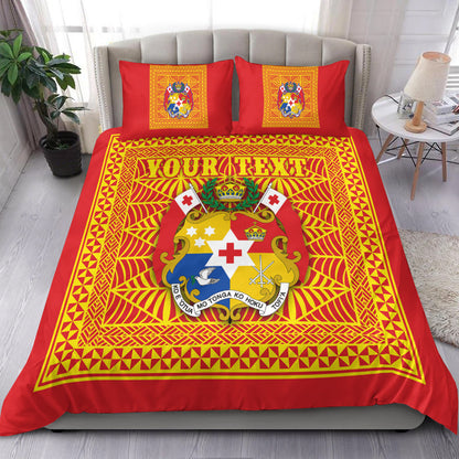 (Custom Personalised) Tonga Pattern Bedding Set Coat of Arms Red and Yellow