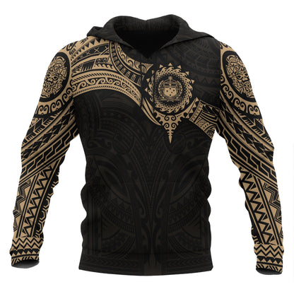 Samoa Polynesian Hoodie Gold Heart Shield