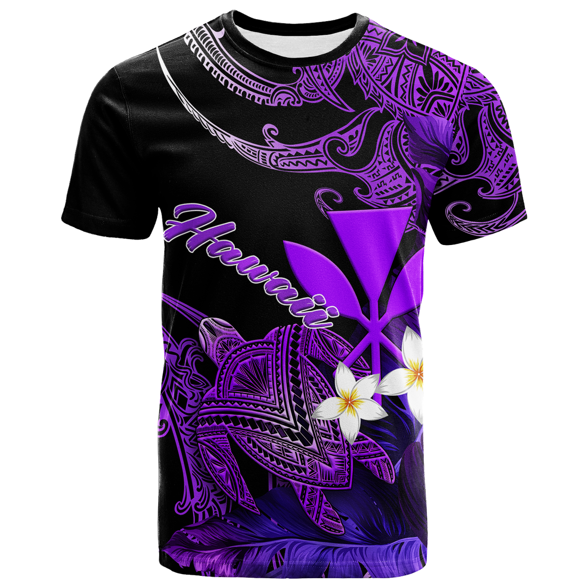 Hawaii Turtle With Plumeria Leaf Purple T-Shirt 2