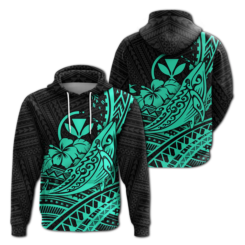Hawaii Humpback Whale With Hibiscus Tribal Turquoise Hoodie